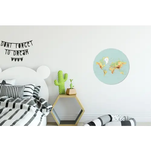 Wereldkaart - Realistisch - Blauw Wandcirkel aluminium klein -kinderkamer
