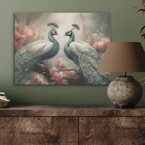 Pauwen - Pauwenveren - Vogels - Bloemen - Natuur PET vilt klein -sfeer2