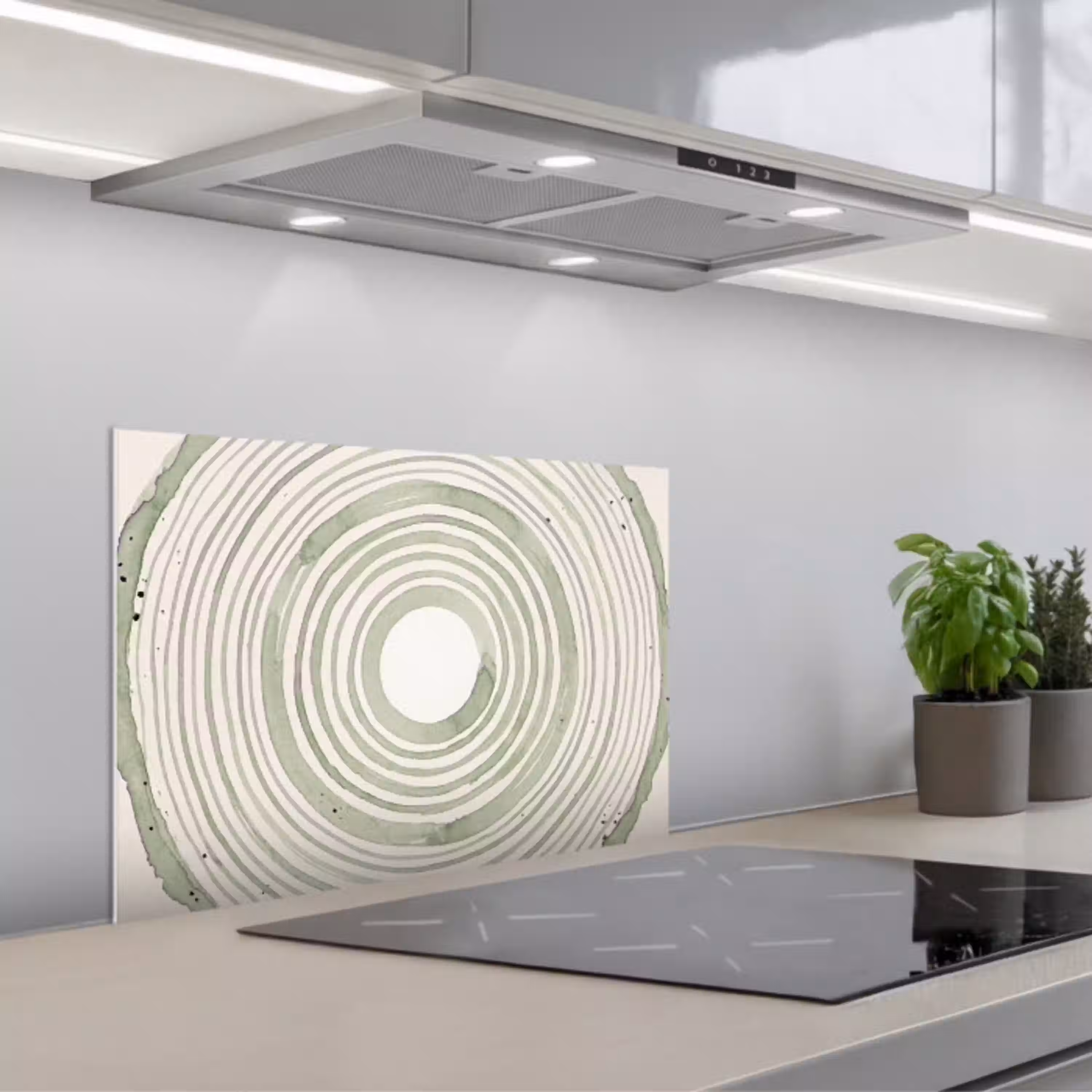 Abstractie - Cirkels - Waterverf - Groen - Modern keuken achterwand spatscherm klein -3d_schuin