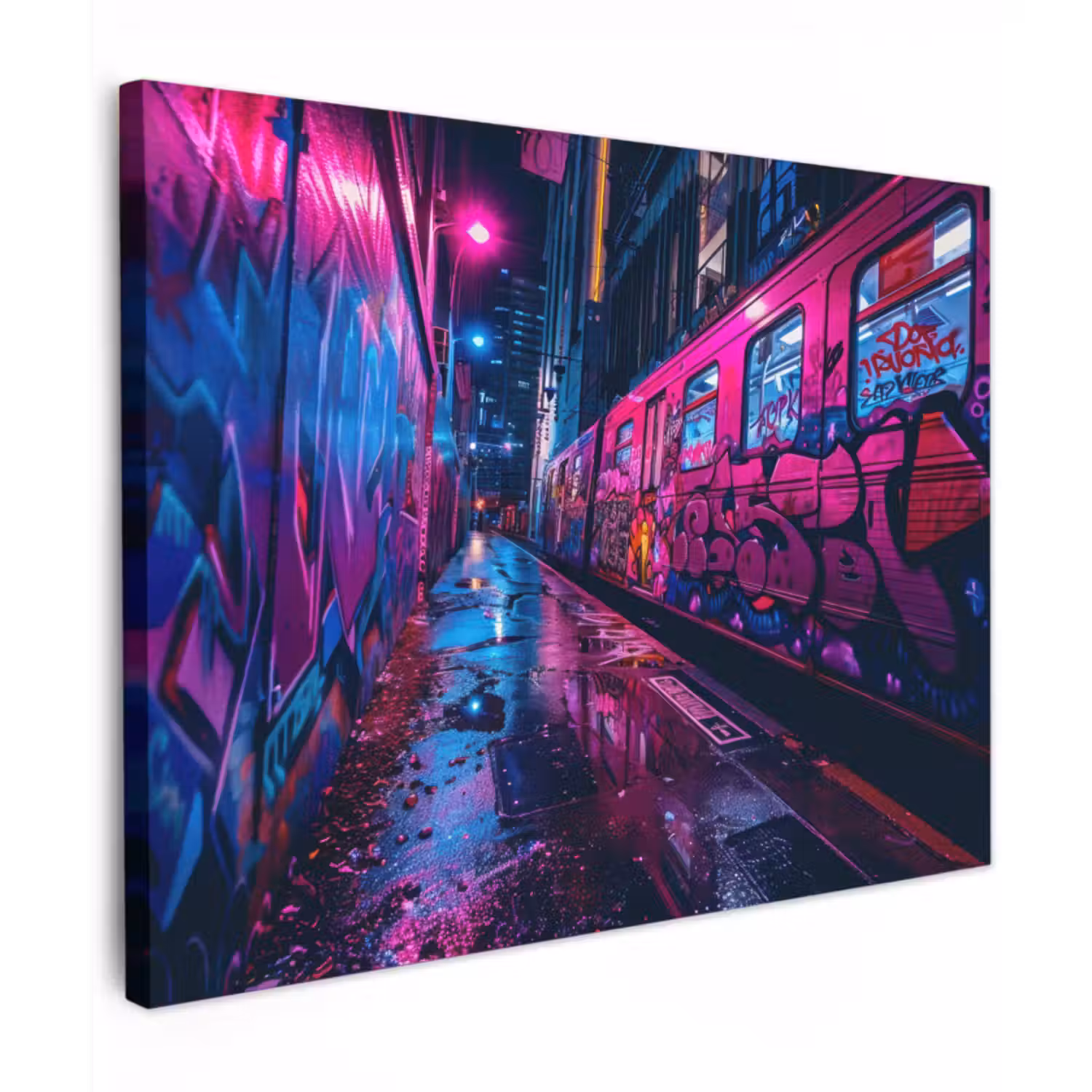 Canvas schilderij - Stad - Neon -  Nacht - Roze - Graffiti