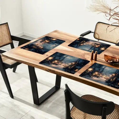 Winterdorp - Sneeuw - Donker Placemat vinyl groot -zzsfeer4_Kitchenyeah-website