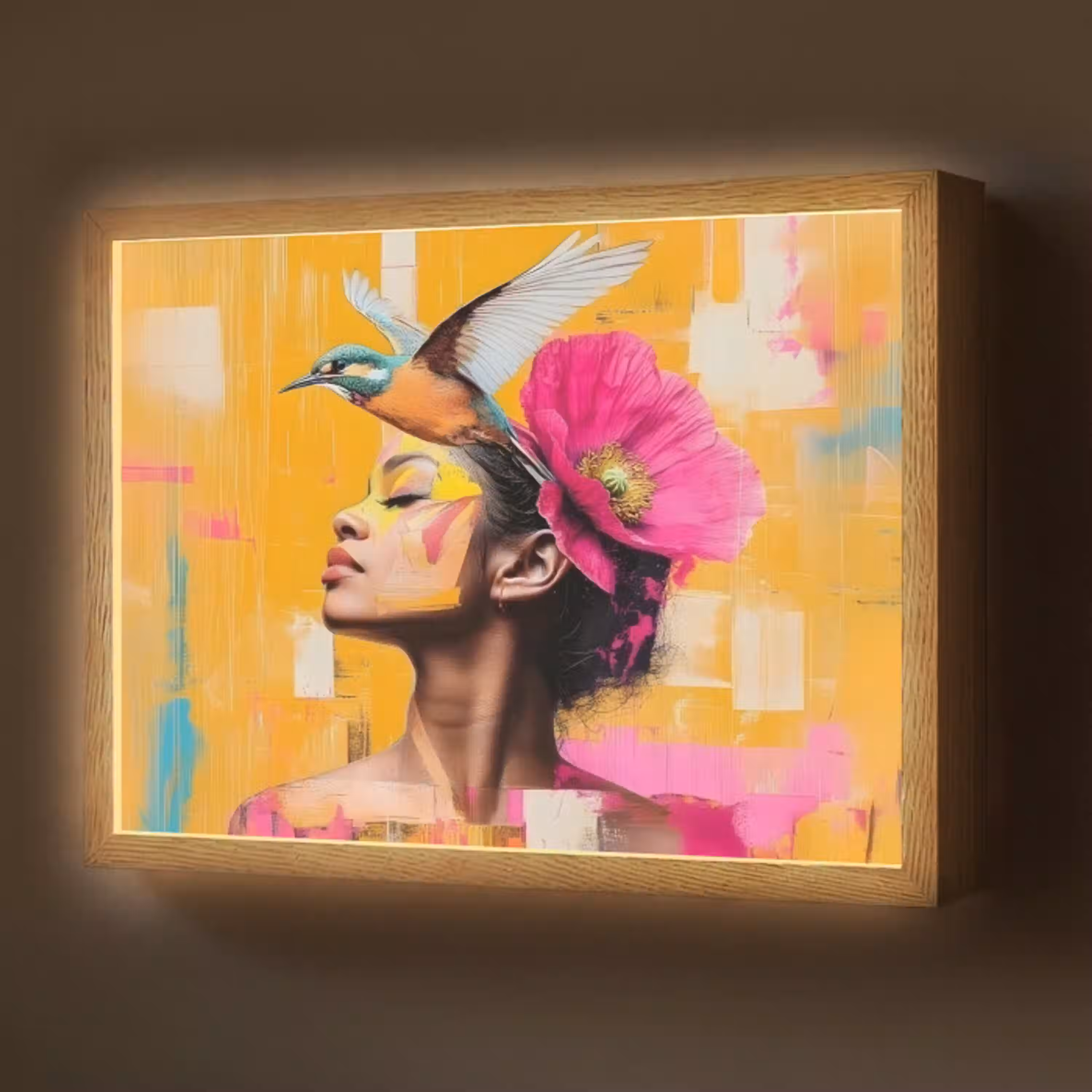 Vogel - Vrouw - Abstract - Bloem Light Box met batterij (Wandlamp) middel -z3d_website