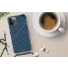 Lijnen - Abstract - Blauw - Wit - Minimalistisch Hoesje iPhone 12 Pro met koord klein -oordop