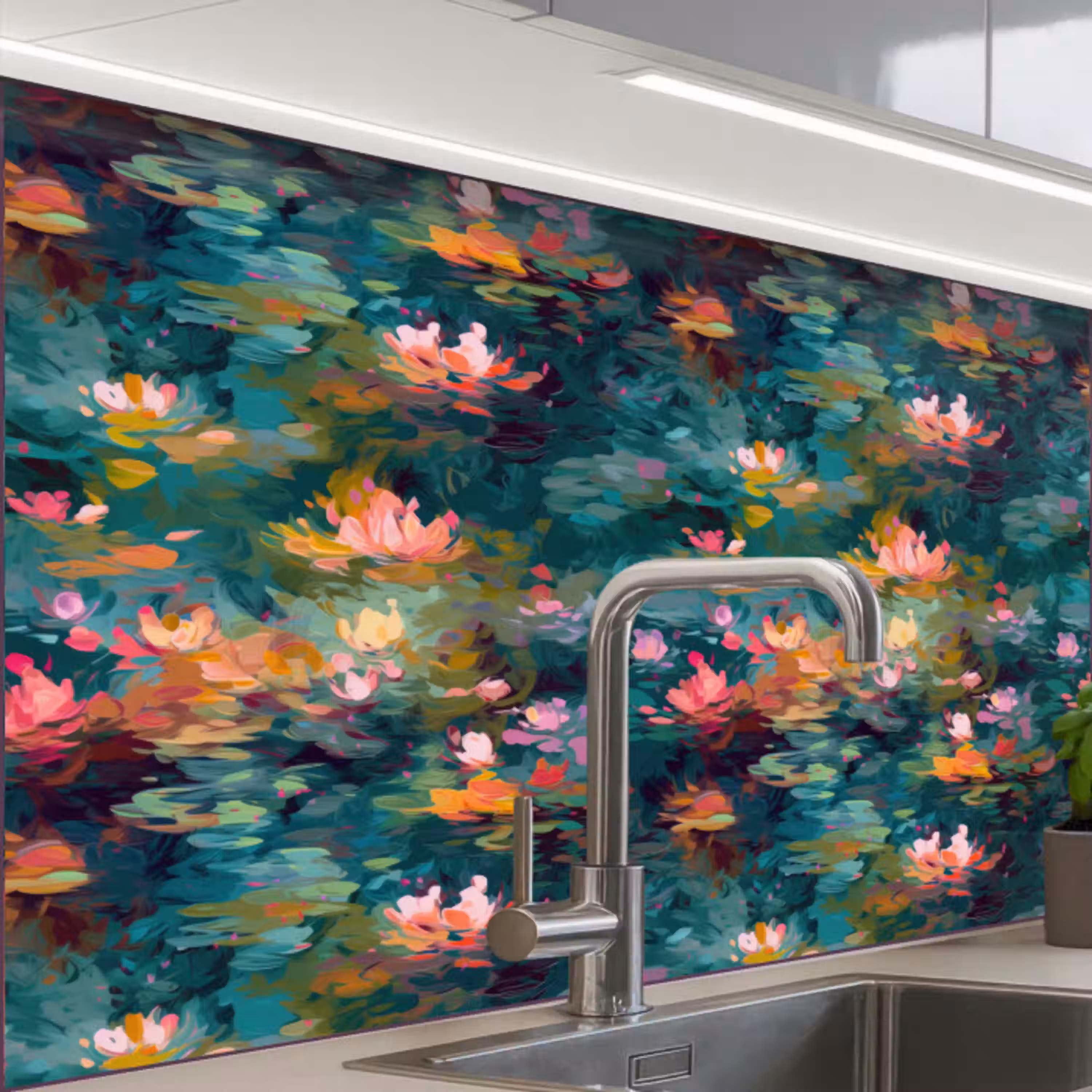 Waterlelies - Vijver - Water keuken achterwand 2 middel 865 -zzzz3d_schuin