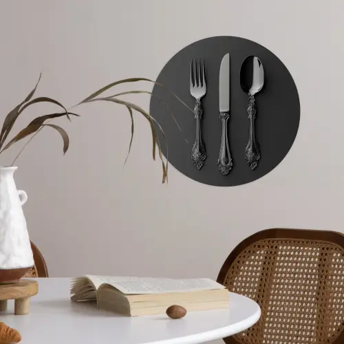 Bestek - Zwart Wandcirkel behangsticker klein -sfeer3