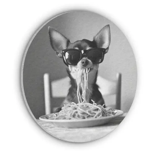 Chihuahua - Hond - Zonnebril - Humoristisch - Zwart - Wit - Spaghetti Akoestische PET Vilt - Rond klein -3d