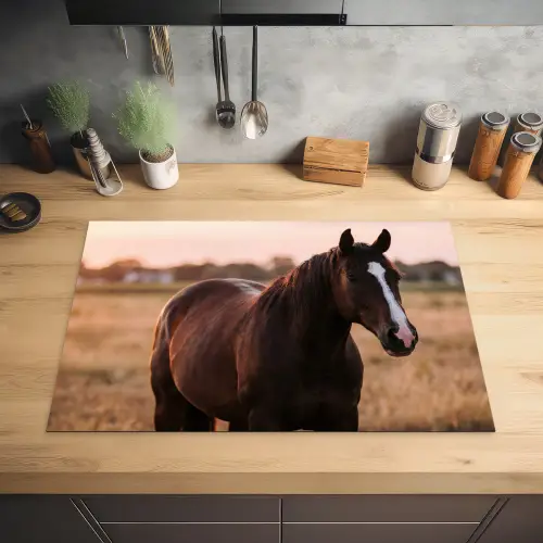 Paard - Zonsondergang - Bruin Inductie beschermer vinyl 3mm klein -sfeer5