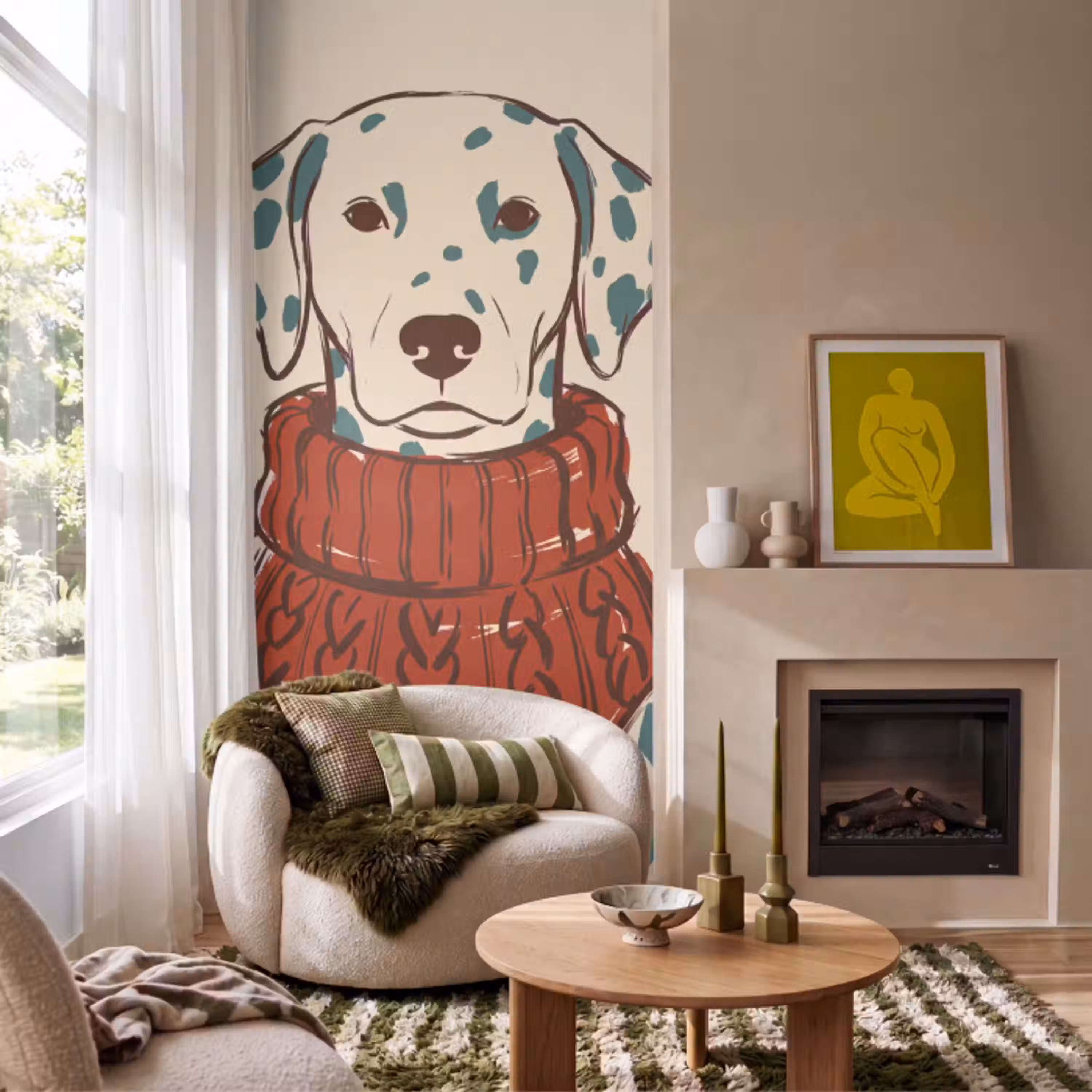 Hond - Trui - Winter - Dieren - Rood Behang Vlies klein -sfeer2