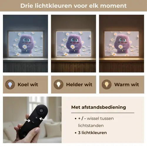 Monster - Paars - Madeliefjes Light Box met batterij (Wandlamp kind) middel -USP_lichtkleurNL