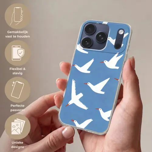 Vogels - Wit - Patroon Telefoonhoesje iPhone 17 Pro klein -sfeer3_NL
