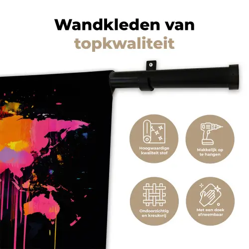Wereldkaart - Verf - Kleurrijk - Graffiti - Wereld Wandkleed katoen klein -sfeer2