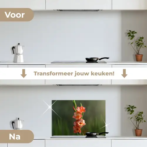 Bloem - Gladiolen - Zalmroze keuken achterwand spatscherm klein -voor_na_NL