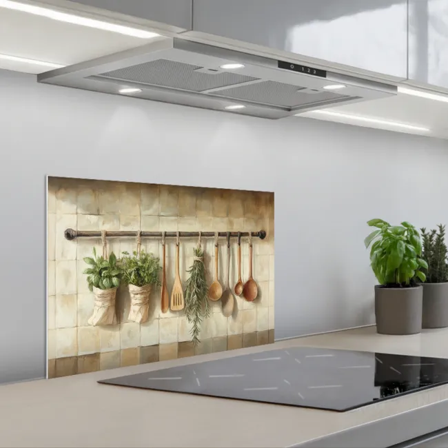 Hout - Keukengerei - Stilleven - Tegels keuken achterwand spatscherm klein -3d_schuin