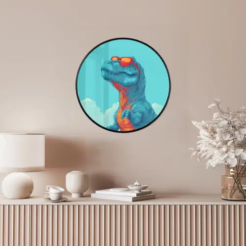 T-Rex - Blauw - Wolken - Zonnebril Fotolijst rond zonder passe partout klein -sfeer3