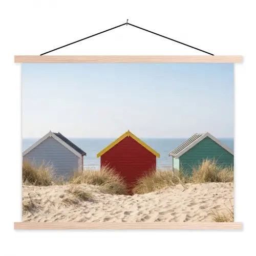 Strand - Huisjes - Kleurrijk - Duinen textielposter latten blank klein -3d
