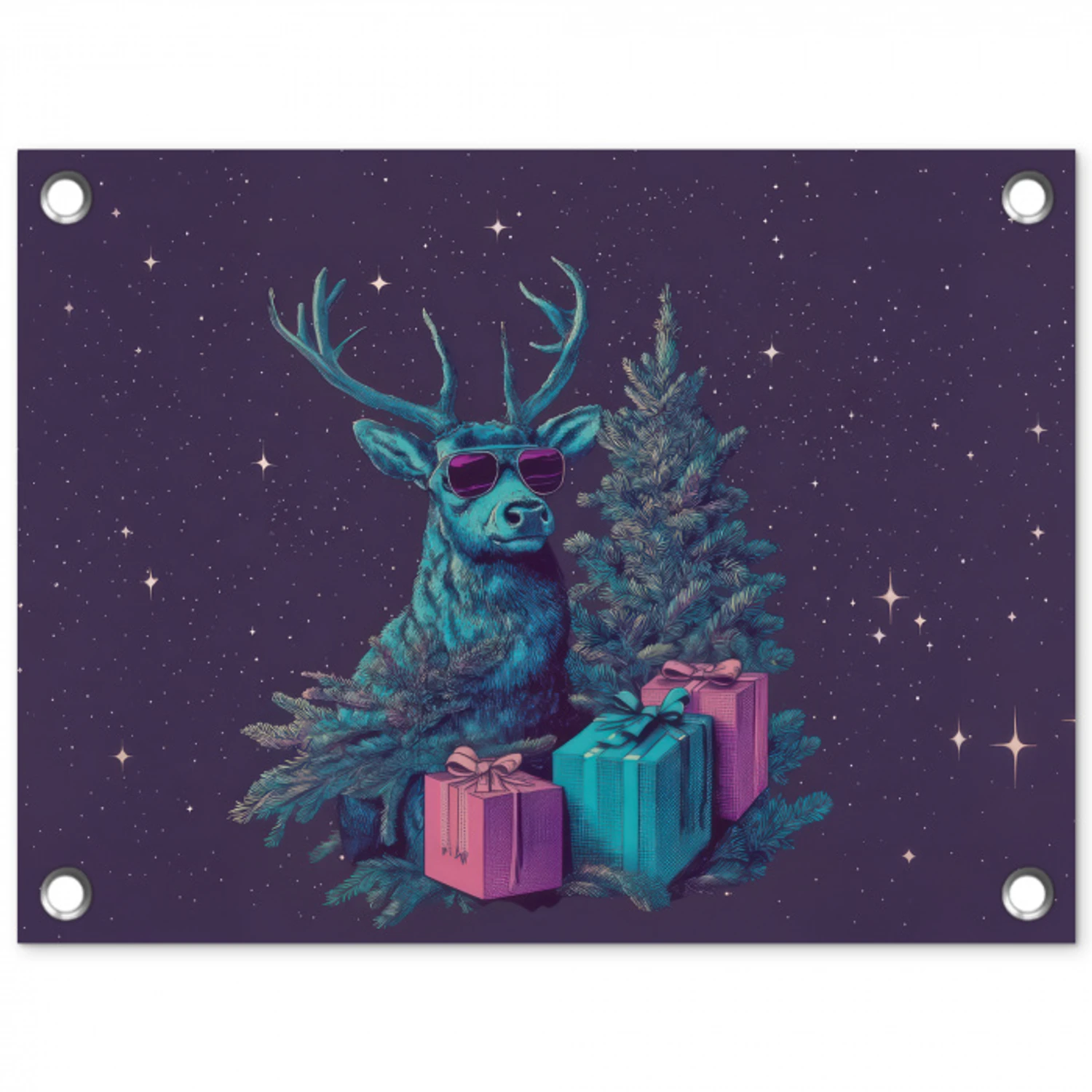 Rendier - Zonnebril - Neon - Kerstboom tuinposter los doek klein -3d