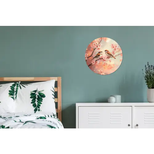 Vogels - Romantic - Bloesemtak Wandcirkel aluminium klein -slaapkamer