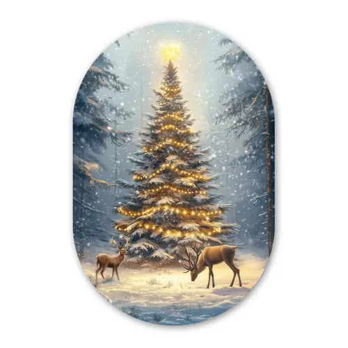 Kerstlicht - Woud - Hert - Donker Wandcirkel Ovaal Forex klein -3d