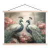 Pauwen - Pauwenveren - Vogels - Bloemen - Natuur textielposter latten blank klein -3d