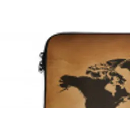 Wereldkaart - Bruin - Kaart laptophoes neopreen klein -detail