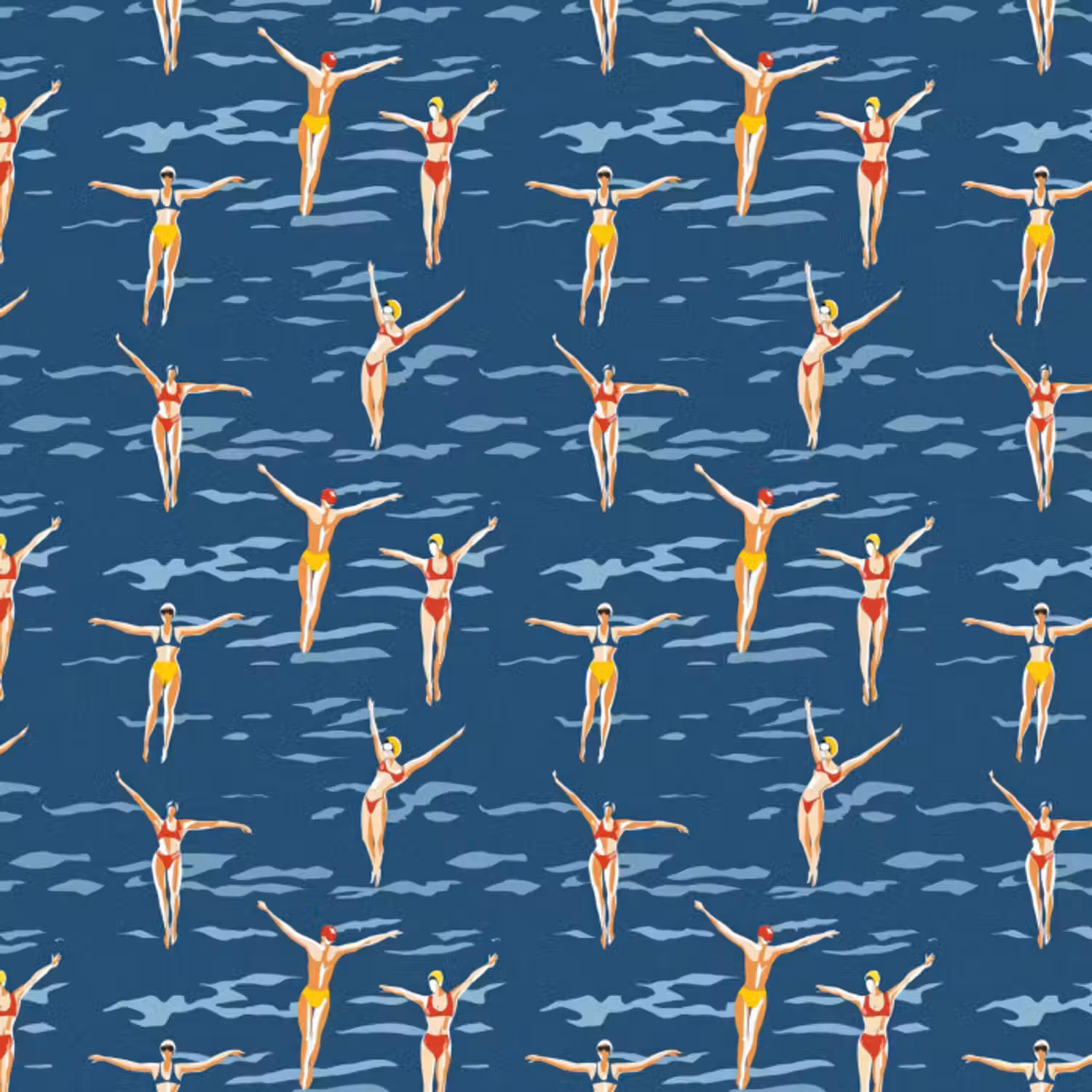 Behang - Zwemsters- Retro - Blauw