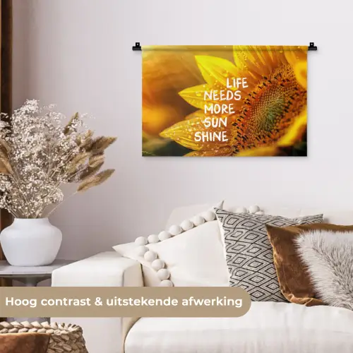 Zonnebloem - Close up - Geel - Quote Wandkleed katoen klein -sfeer1