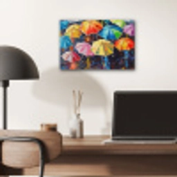 Paraplu's - Schilderij - Kunst - Regenboog aluminium wit klein -sfeer5
