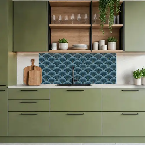 Patroon - Ginkgoblad - Blauw keuken achterwand 2 middel 871 -sfeer3
