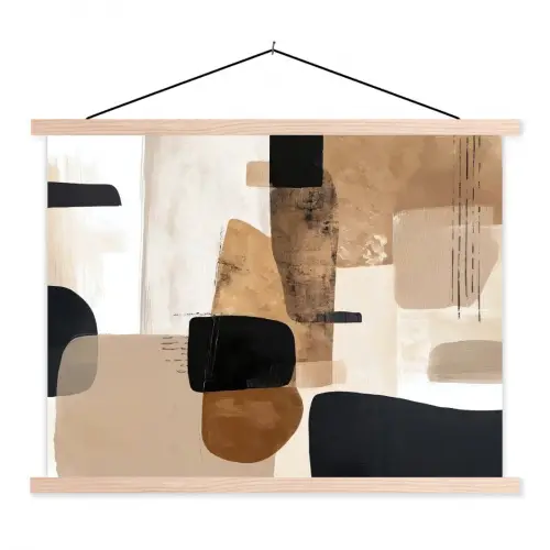 Vlakken - Abstract - Zwart - Strepen textielposter latten blank klein -3d