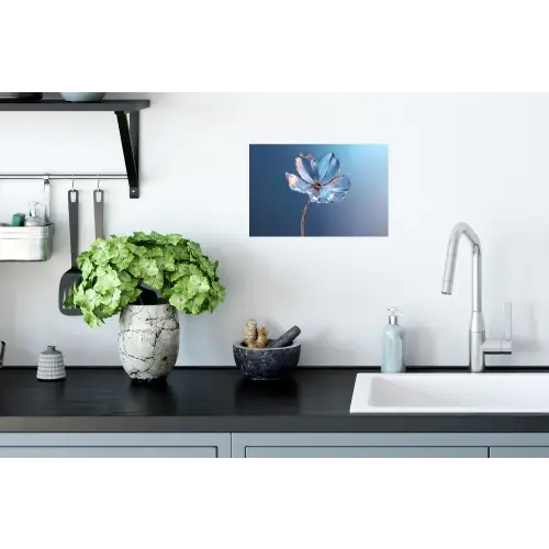 Blauw - Bloem - Glazen - Sierlijk Muursticker klein -keuken
