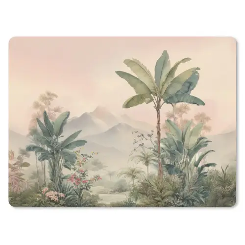 Tropisch landschap - palmbomen - Bloemen - Roze lucht muismat rubber klein -3d