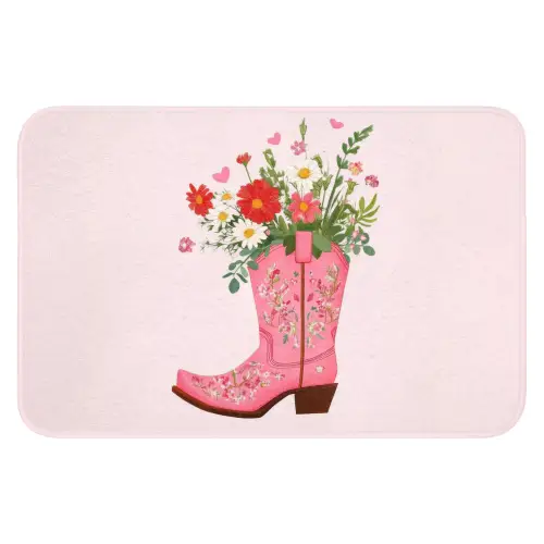 Cowboylaarzen - Roze - Boeket - Bloemen WCmat klein -3d