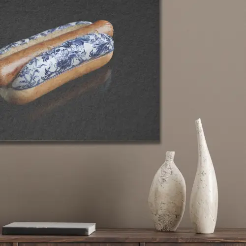 Hotdog - Porselein - Delfts blauw - Eten PET vilt klein -sfeer6_closeup