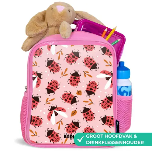 Rode lieveheersbeestjes op roze achtergrond Kinderrugzak - Roze middel -inhoud_NL