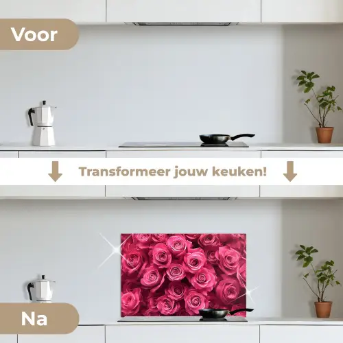 Rozen - Pink - Bloem keuken achterwand spatscherm klein -voor_na_NL