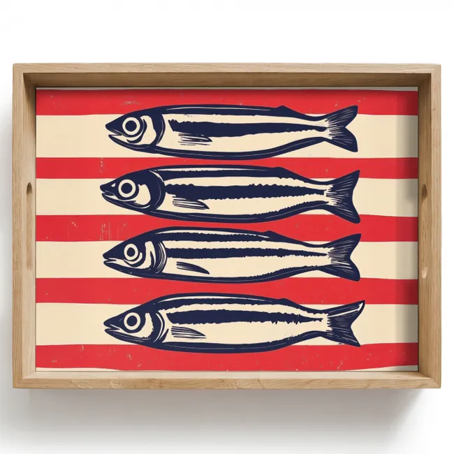Tray - Sardines - Red and beige stripes