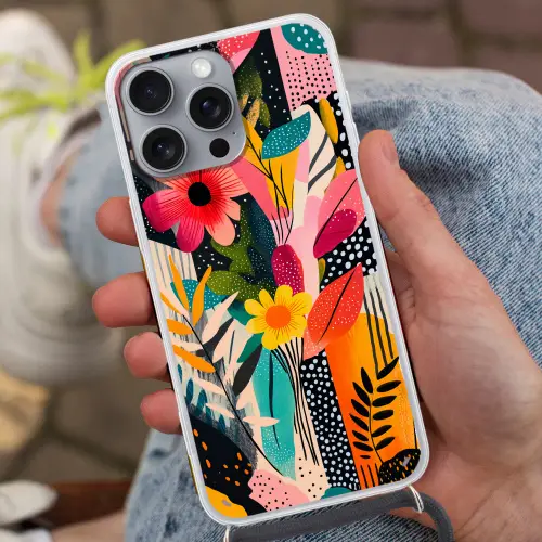Schilderij - Abstract - Bloemen - Roze Hoesje iPhone 16 Pro Max met koord klein -sfeer3