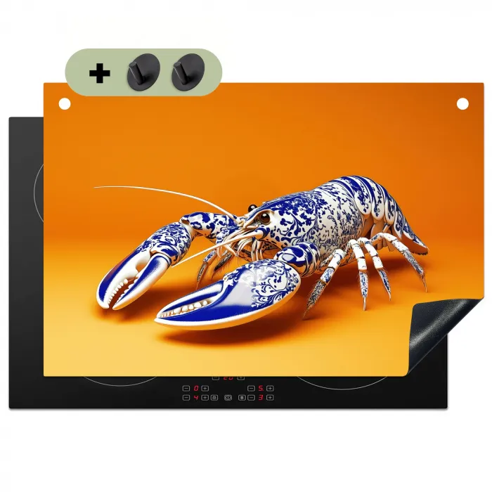 Kreeft - Delftsblauw - Schild - Stoer - Oranje Inductie beschemer met haakjes klein -3d