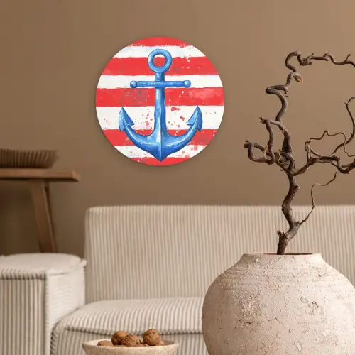 Anker - Verfspatten - Rood - Blauw Wandcirkel kunststof plaat 5mm dik klein -sfeer1