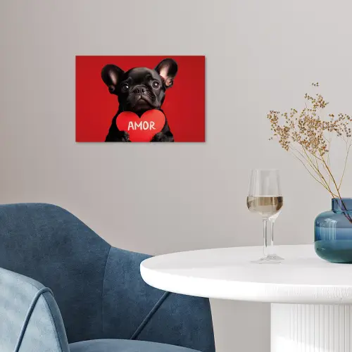 Amor - Hond  - Hartje - Rood poster papier klein -sfeer3