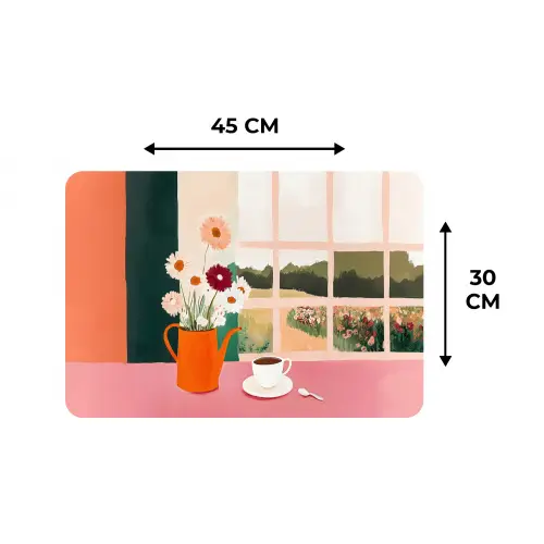 Bloemen - Koffie - Raam Placemat vinyl groot -specs