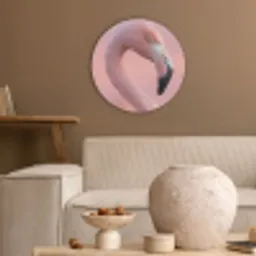 Flamingo - Portret - Roze Akoestische PET Vilt - Rond klein -sfeer1