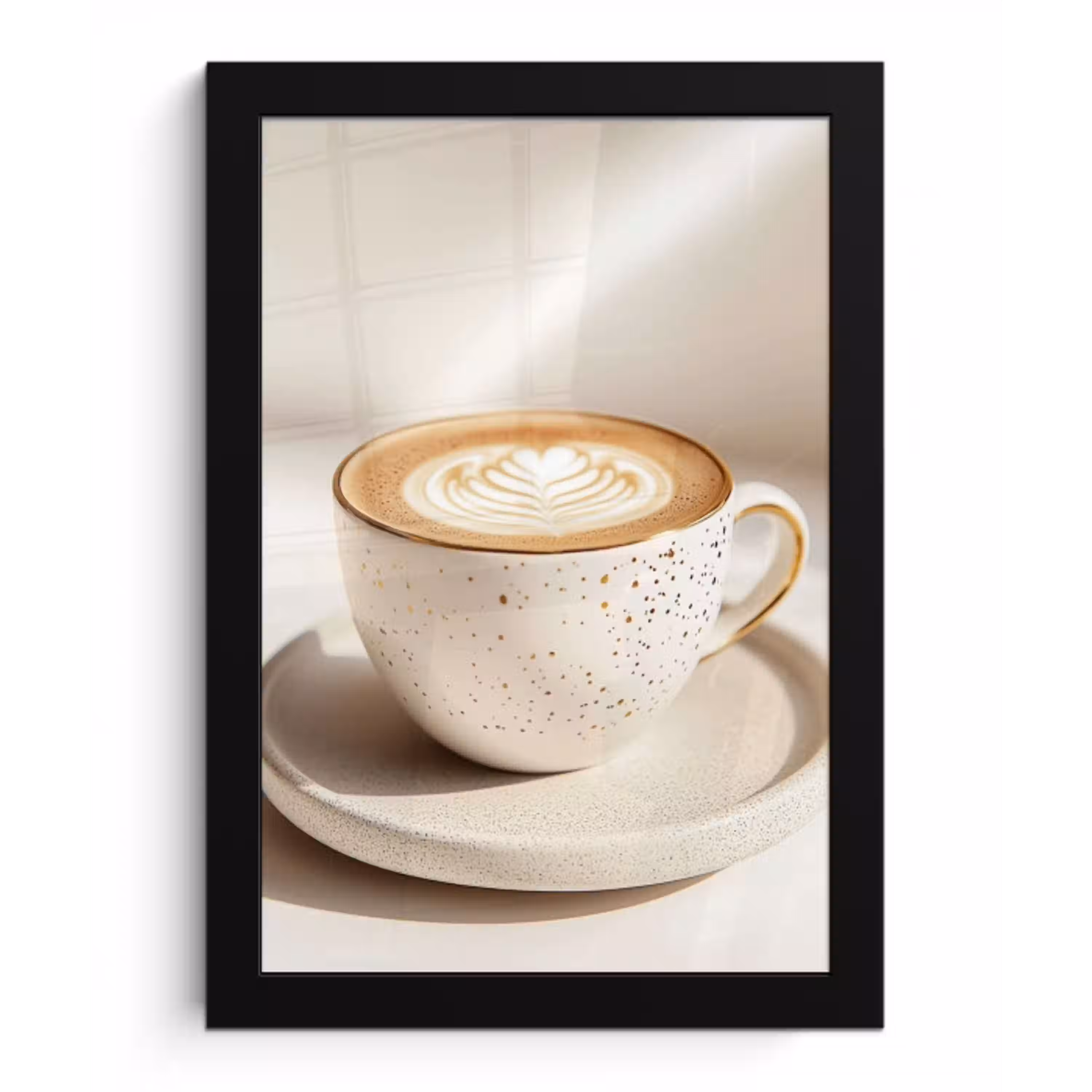 Cappuccino - Schuim - Schotel - Beige fotolijst zwart zonder passe partout klein -3d