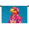 Bloemenkrans - Hagedis - Kimono - Paars Wandkleed katoen klein -zz3d