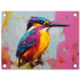 Ijsvogel - Roze - Tak - Penseelstreken tuinposter los doek klein -3d