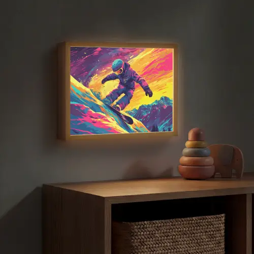 Snowboarden - Sneeuw - Kleurrijk Light Box met batterij (Wandlamp kind) middel -sfeer5_kind