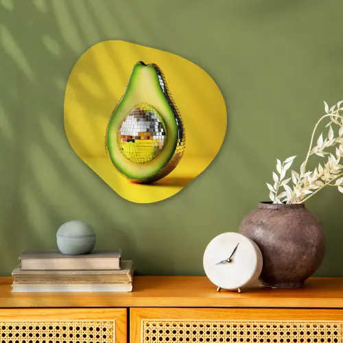 Avocado - Discobal - Geel - Glitter Wandcirkel Organisch Forex 3mm klein -sfeer2