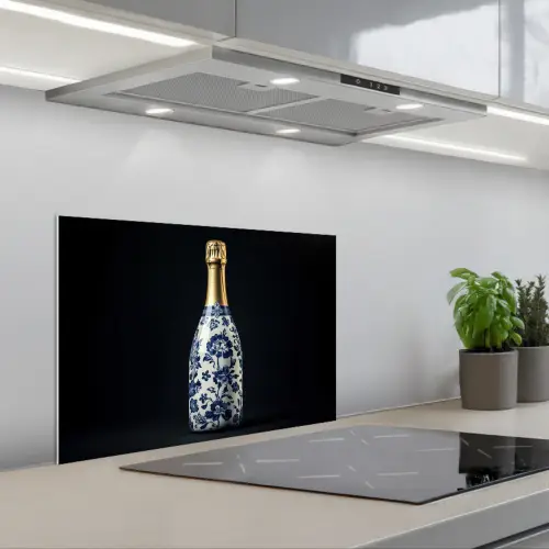 Champagne - Bloemen - Goud - Chique keuken achterwand spatscherm klein -3d_schuin
