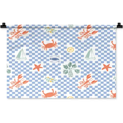 Zee - Sfeer -  Zeilboot - Blauw Wandkleed katoen klein 269 -zz3d
