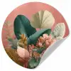 Tropische bladeren - Bloemen - Roze - groen Wandcirkel behangsticker klein -3d